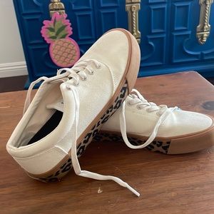 Tom’s sneakers. Beige with leopard soles.